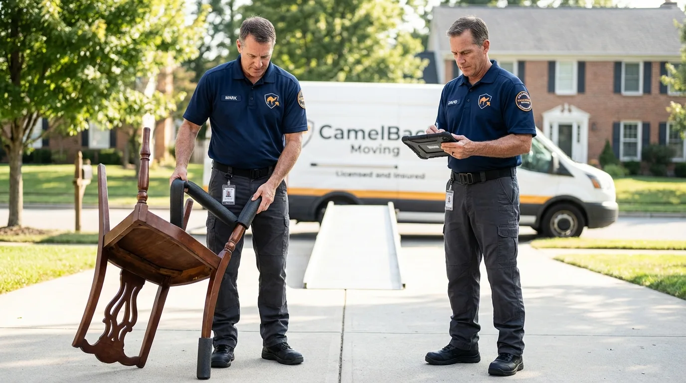 Movers inspecting furniture for damage prevention before loading in Zolfo Springs, FL