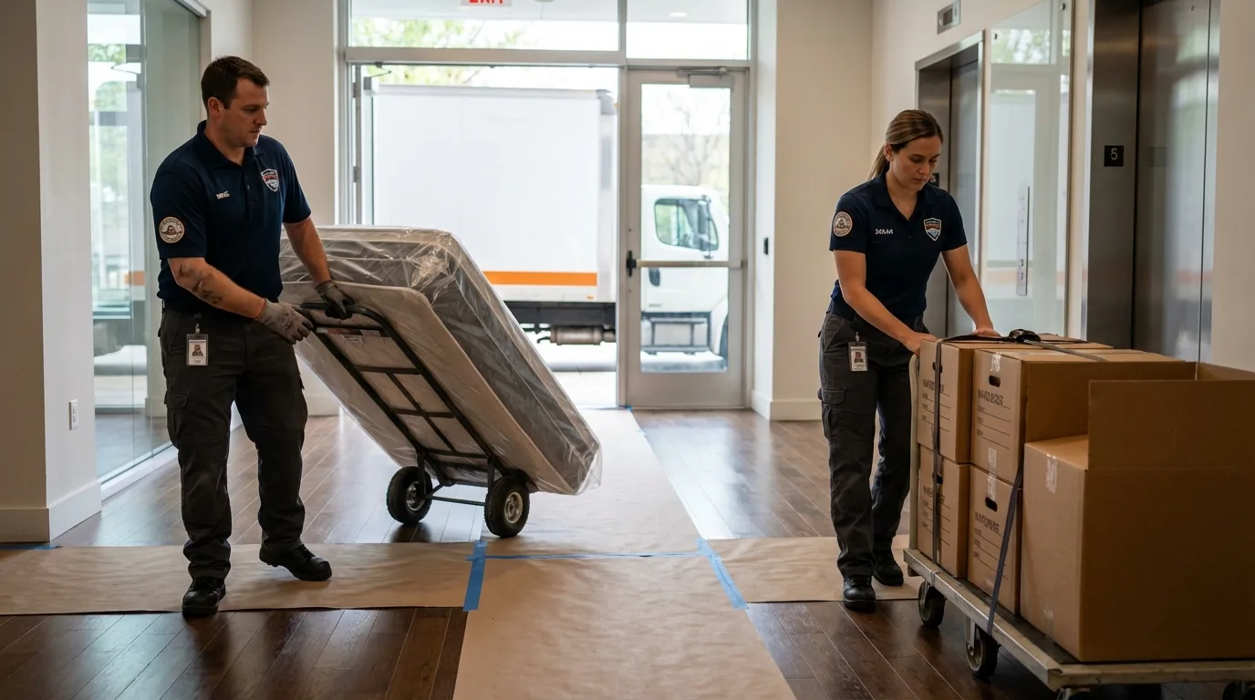 Professional apartment movers loading elevator in Zolfo Springs, FL